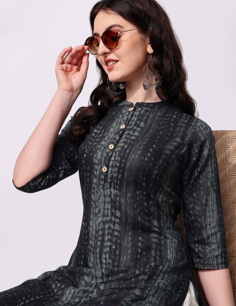 Black rayon straight tie dye printed casual kurta for women