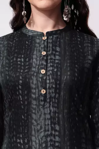 Black rayon straight tie dye printed casual kurta for women