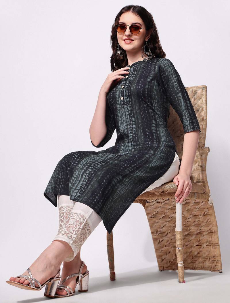 Black rayon straight tie dye printed casual kurta for women