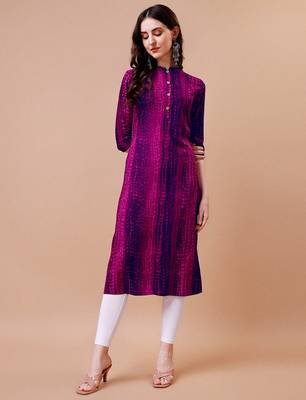 Pink rayon straight tie dye printed casual kurta for women 1