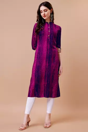 Pink rayon straight tie dye printed casual kurta for women