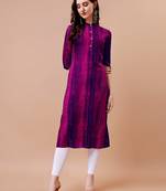 Pink rayon straight tie dye printed casual kurta for women