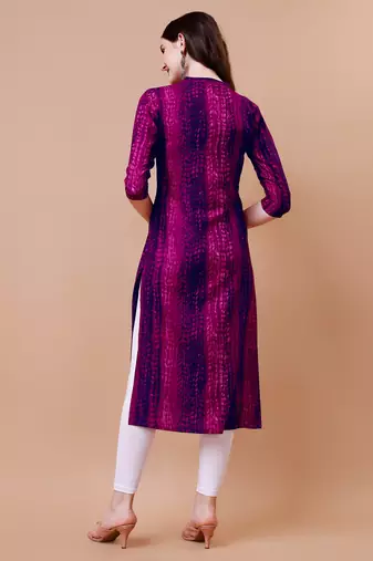 Pink rayon straight tie dye printed casual kurta for women