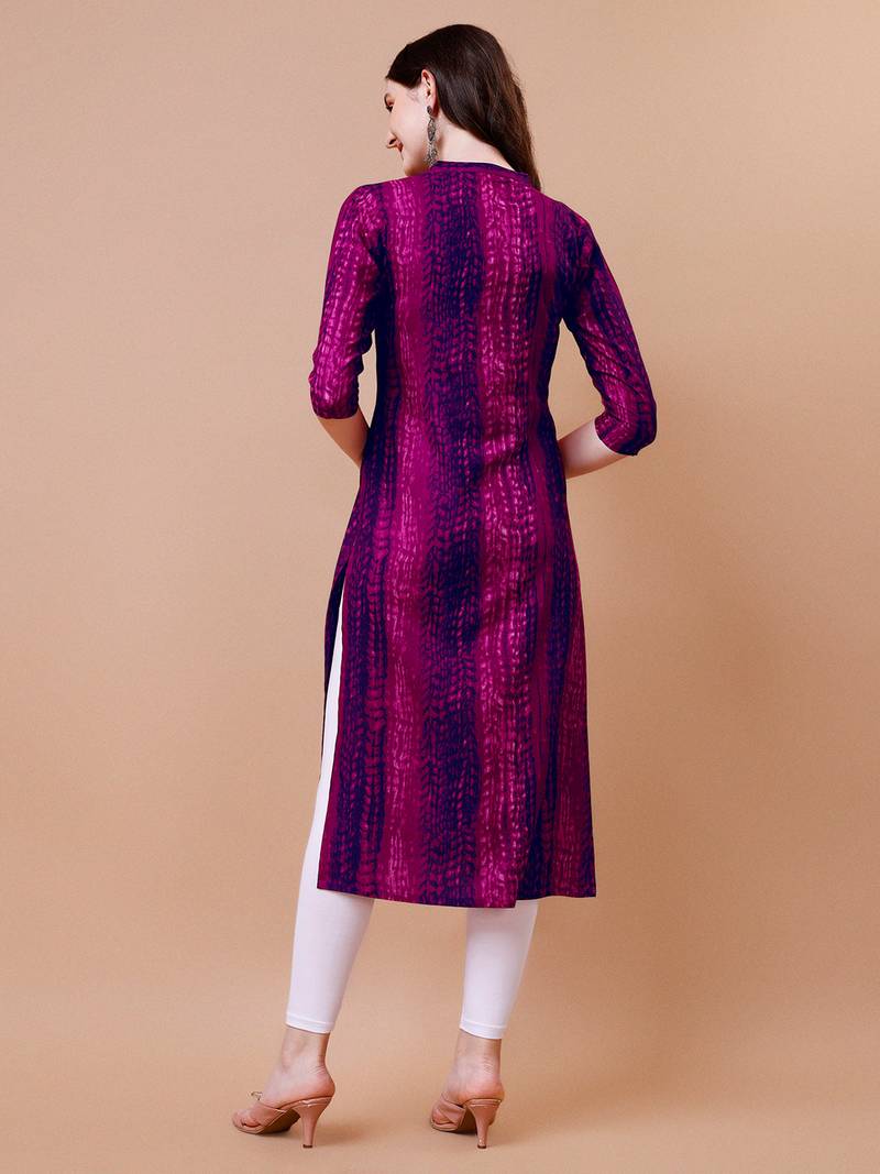 Pink rayon straight tie dye printed casual kurta for women