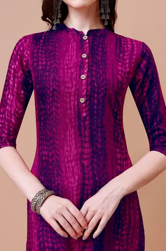 Pink rayon straight tie dye printed casual kurta for women