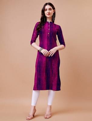 Pink rayon straight tie dye printed casual kurta for women 5
