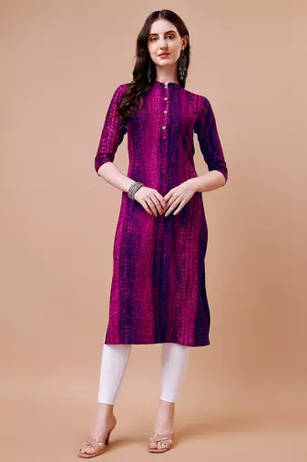 Pink rayon straight tie dye printed casual kurta for women