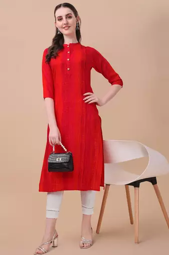 Red rayon straight tie dye printed casual kurta for women