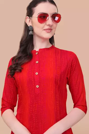 Red rayon straight tie dye printed casual kurta for women