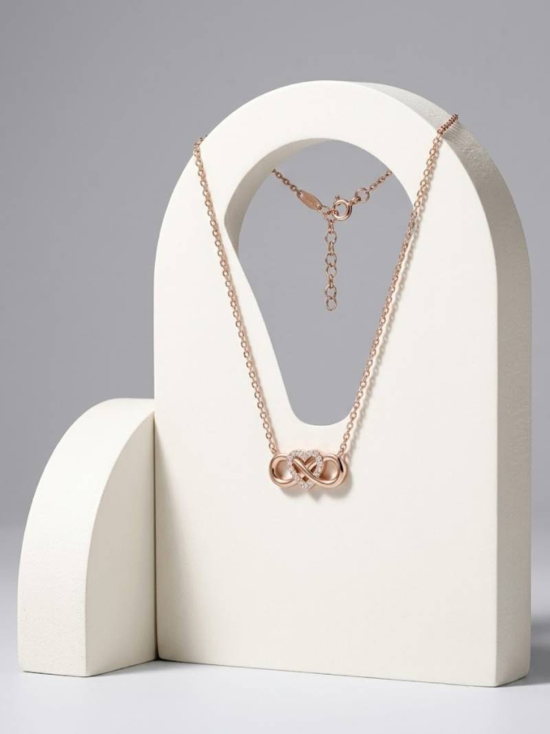 925 Sterling Silver Rose Gold Infinity Heart Necklace Set for Women