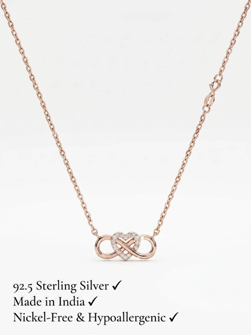 925 Sterling Silver Rose Gold Infinity Heart Necklace Set for Women