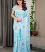 Women's readymade satin silk blend saree with unstitched blouse