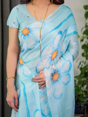 Women's readymade satin silk blend saree with unstitched blouse 3