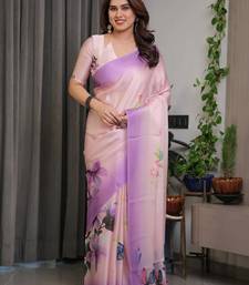 Readymade satin silk blend saree with matching unstitched blouse