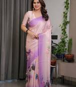 Readymade satin silk blend saree with matching unstitched blouse