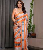 Pre-stitched satin silk blend saree with unstitched satin blouse