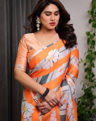 Pre-stitched satin silk blend saree with unstitched satin blouse 2