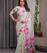 Ready-to-wear satin silk blend saree with unstitched blouse