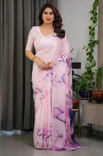 Elegant readymade satin silk blend saree with satin unstitched blouse