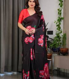 Party wear readymade satin silk blend saree with unstitched blouse