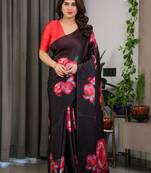 Party wear readymade satin silk blend saree with unstitched blouse