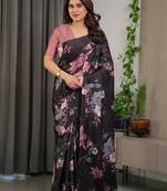 Festive readymade satin silk blend saree with unstitched blouse