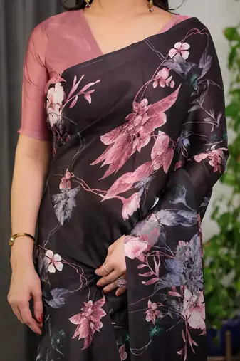 Festive readymade satin silk blend saree with unstitched blouse