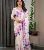Premium readymade satin silk blend saree with matching blouse piece