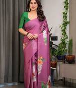Ready pleated satin silk blend saree with unstitched blouse