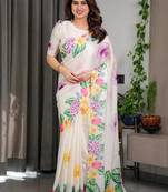 Women's pre-draped satin silk blend saree with unstitched blouse