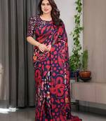 Luxury readymade satin silk blend saree with unstitched blouse