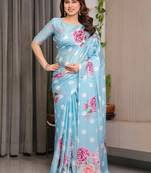 Women's readymade designer satin silk blend saree with blouse piece