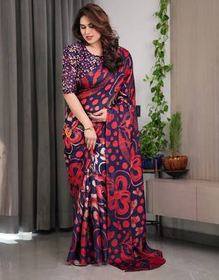 Luxury readymade satin silk blend saree with unstitched blouse 3