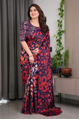Luxury readymade satin silk blend saree with unstitched blouse