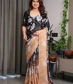 Traditional readymade satin silk blend saree with blouse piece