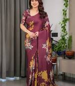 Ready-to-drape satin silk blend saree with unstitched blouse