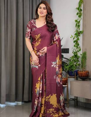Ready-to-drape satin silk blend saree with unstitched blouse 2