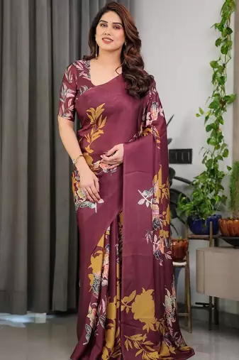 Ready-to-drape satin silk blend saree with unstitched blouse