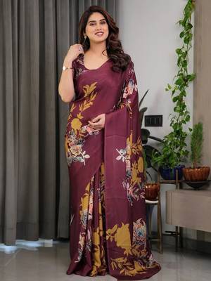 Ready-to-drape satin silk blend saree with unstitched blouse 3