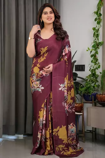 Ready-to-drape satin silk blend saree with unstitched blouse
