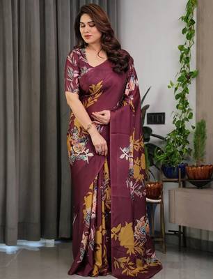 Ready-to-drape satin silk blend saree with unstitched blouse 4