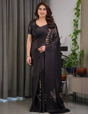Occasion wear readymade satin silk blend saree with blouse 1