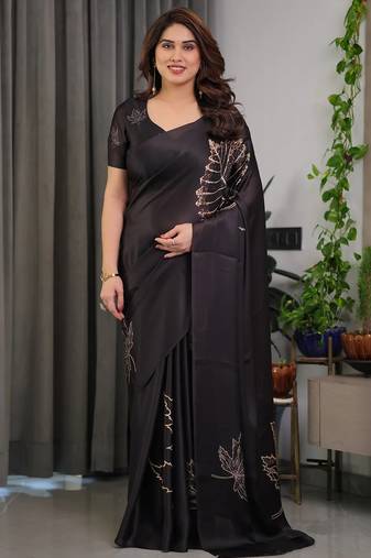 Occasion wear readymade satin silk blend saree with blouse