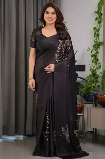 Occasion wear readymade satin silk blend saree with blouse