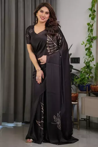 Occasion wear readymade satin silk blend saree with blouse