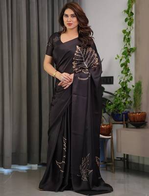 Occasion wear readymade satin silk blend saree with blouse 4