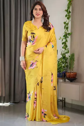 Wedding readymade satin silk blend saree with unstitched blouse