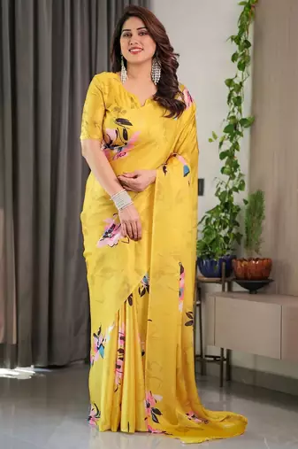 Wedding readymade satin silk blend saree with unstitched blouse