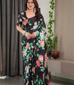 Designer pre-stitched satin silk blend saree with blouse piece