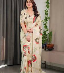 Women's ready wear satin silk blend saree with unstitched blouse